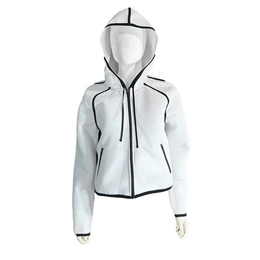 Hot Beso Hooded Zip Up Jacket White Black Women's Medium